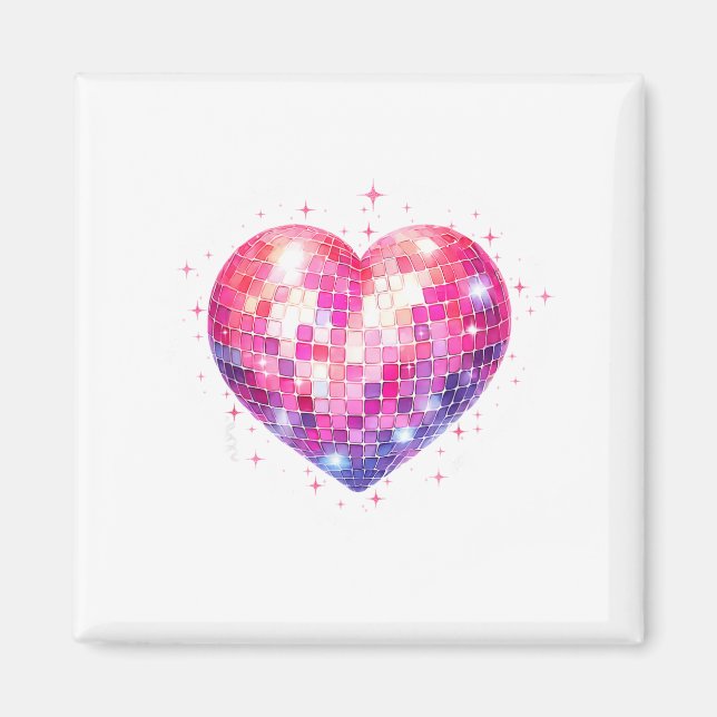 Happy Valentine's Day Coquette Nk Disco Ball Heart Magnet (Vorne)