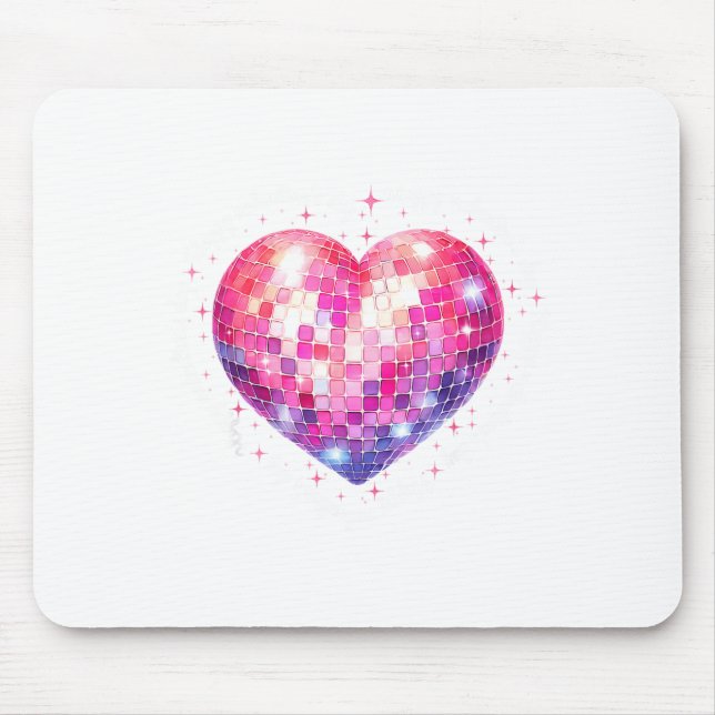 Happy Valentine's Day Coquette Nk Disco Ball Heart Mousepad (Vorne)