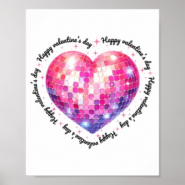 Happy Valentine's Day Coquette Nk Disco Ball Heart Poster (Vorne)