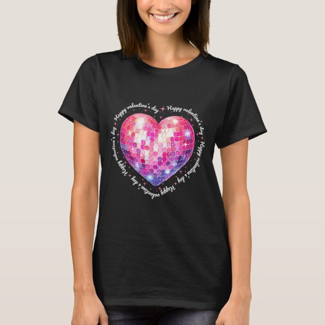 Happy Valentine's Day Coquette Nk Disco Ball Heart T-Shirt (Vorderseite)