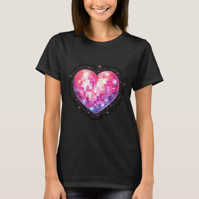 Happy Valentine's Day Coquette Nk Disco Ball Heart T-Shirt (Vorderseite)