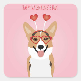Happy Valentines Day Corgi Dog Quadratischer Aufkleber