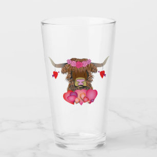 Happy Valentines Day Cow Glas