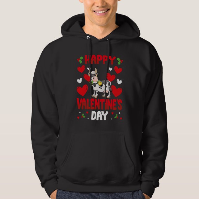 Happy Valentines Day Cow Heart Love Animal Hoodie (Vorderseite)