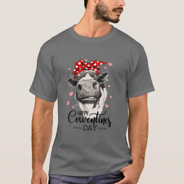 Happy Valentines Day Cow Shirt, Funny Animal Lover T-Shirt (Vorderseite)