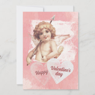 Happy Valentine's Day Cupid Pink Herz Vintag Feiertagskarte
