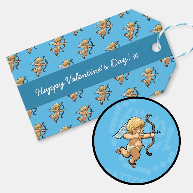 Happy Valentine's Day Cupid Romantic Pixel Muster Geschenkanhänger (Gift tag detail (watermarked))