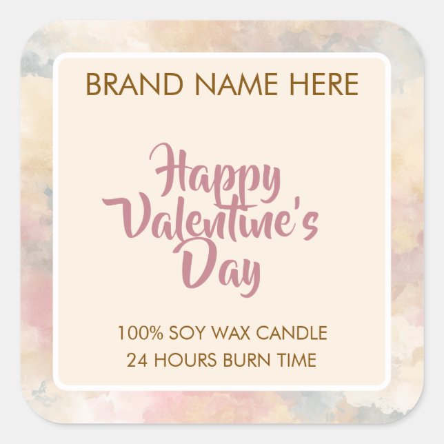 Happy Valentine's Day Custom Candle Labels  Quadratischer Aufkleber (Vorderseite)