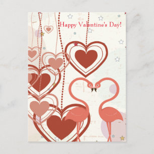 Happy Valentine's Day Cute Flamingo Heart Streamer Feiertagspostkarte