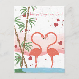 Happy Valentine's Day Cute Flamingo Hearts Bamboo Feiertagspostkarte