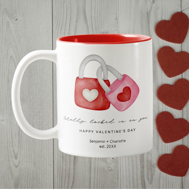 Happy Valentine's Day Cute Fun Locks Custom Mug Zweifarbige Tasse (Von Creator hochgeladen)