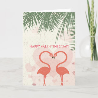 Happy Valentine's Day Cute Pink Flamingo Palm Tree Feiertagskarte