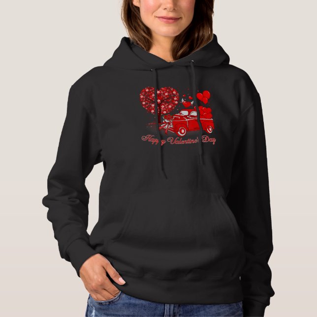 Happy Valentines Day Cute Red Truck Heart Matching Hoodie (Vorderseite)