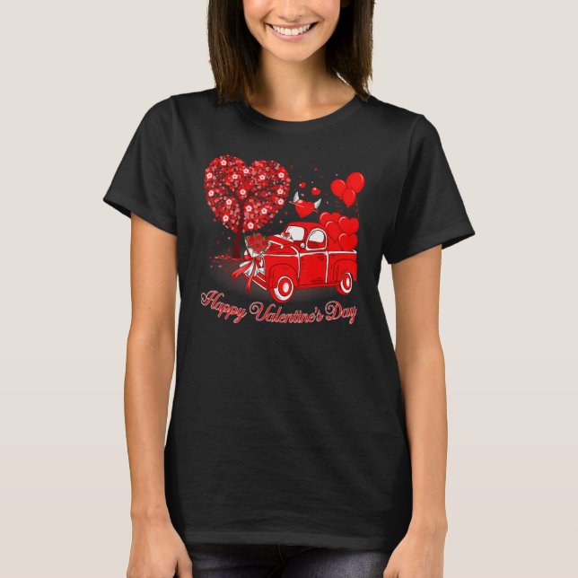Happy Valentines Day Cute Red Truck Heart Matching T-Shirt (Vorderseite)