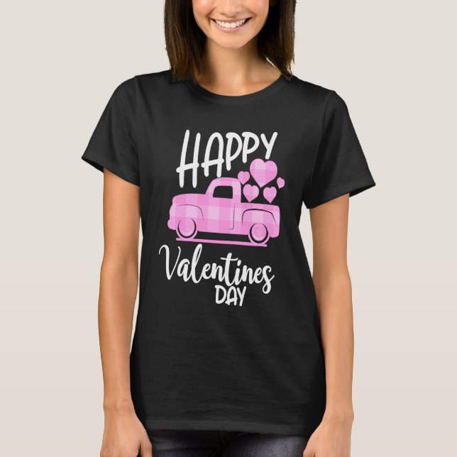 Happy Valentines Day Cute Retro Pink Heart Plaid T T-Shirt (Vorderseite)