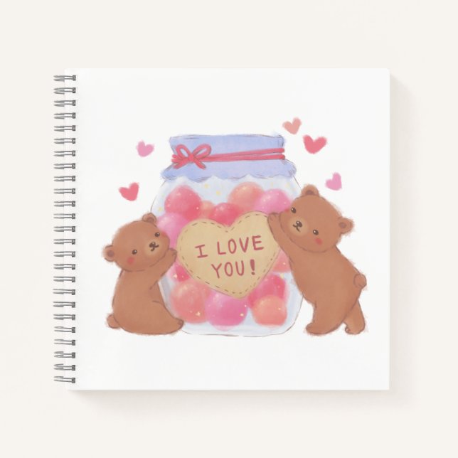 Happy Valentine's Day Cute Teddy Bears Notizbuch (Vorderseite)