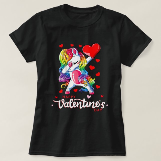 Happy Valentines Day Dabbing Einhorn Herzrasen T-Shirt (Design vorne)