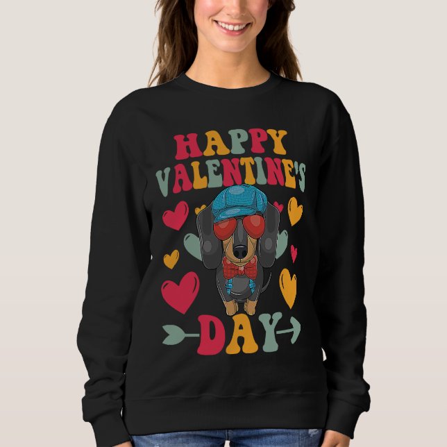 Happy Valentines Day Dachshund Heart Love Groovy Sweatshirt (Vorderseite)