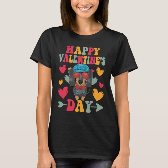 Happy Valentines Day Dachshund Heart Love Groovy T-Shirt (Vorderseite)