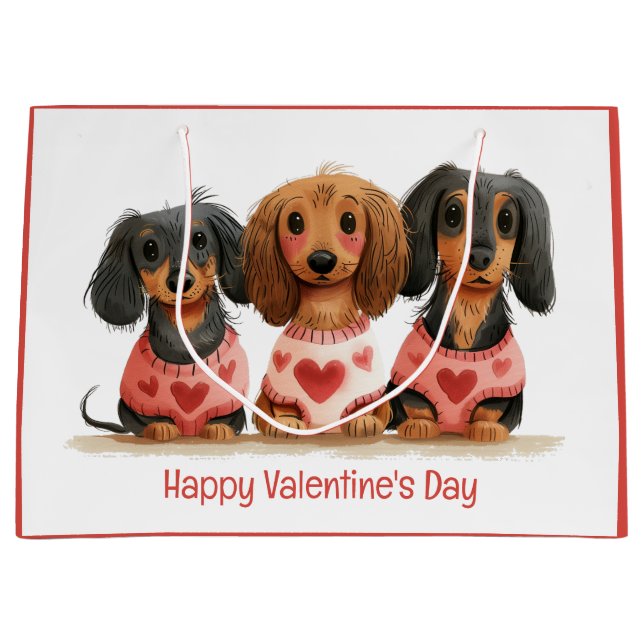 Happy Valentines Day Dackel Hunde Große Geschenktüte (Vorderseite)