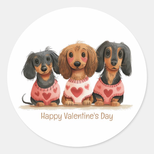 Happy Valentines Day Dackel Hunde Runder Aufkleber (Vorderseite)