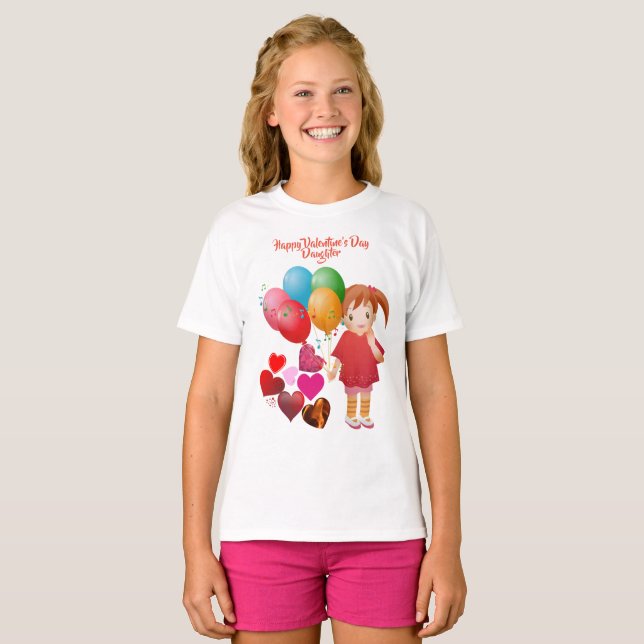 Happy Valentines Day Daughter Balloons Hört Niedli T-Shirt (Vorne ganz)
