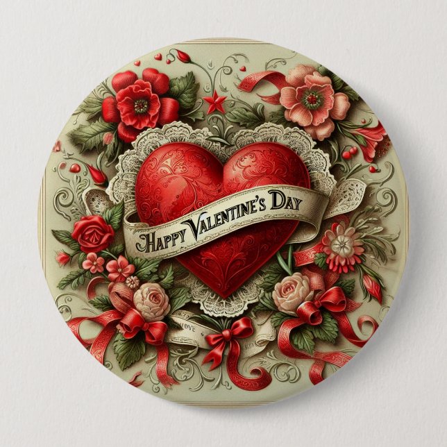 Happy Valentine's Day dekorative Abbildung Button (Vorderseite)