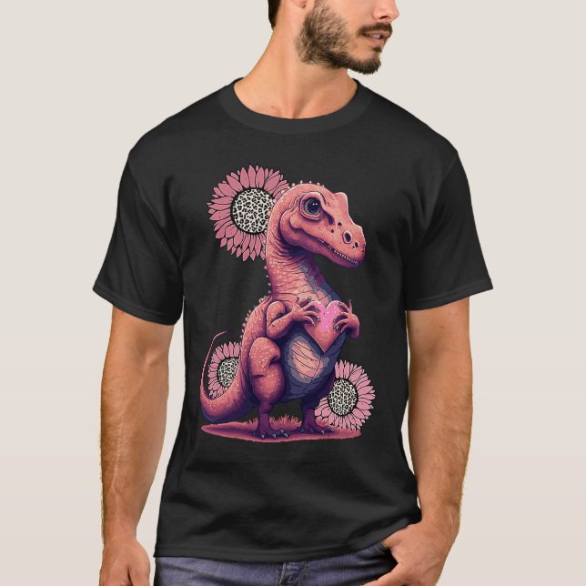 Happy Valentine's Day Dinosaurier mit Leopard Sunf T-Shirt (Vorderseite)