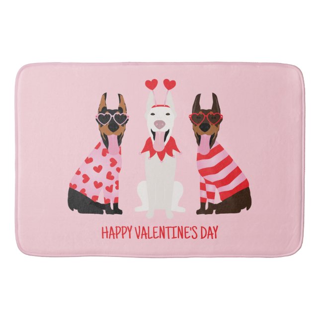 Happy Valentines Day Dobermann Hunde Badematte (Vorderseite)