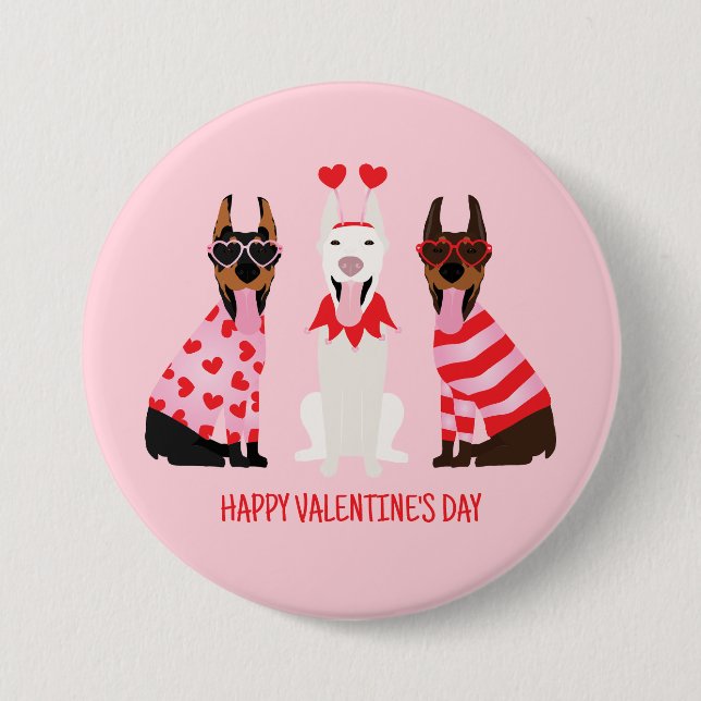 Happy Valentines Day Dobermann Hunde Button (Vorderseite)