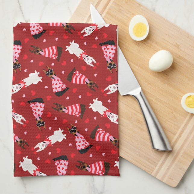 Happy Valentines Day Dobermann Hunde Geschirrtuch (Viertel Falte)