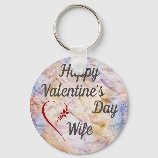Happy Valentine's Day Ehefrau Design Keyring Schlüsselanhänger (Vorderseite)