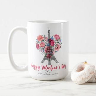 Happy Valentines Day|Eiffelturm|Blume Herz Kaffeetasse