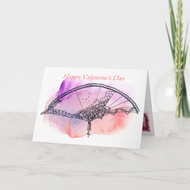Happy Valentine's Day Elegant dekoriert Lüfter Karte (Vorderseite)