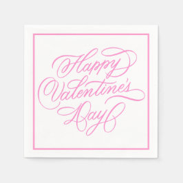 Happy Valentines Day Elegant Pink Calligraphy  Serviette