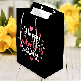 Happy Valentine's Day Elegantes Skript Rosa Herzen Mittlere Geschenktüte