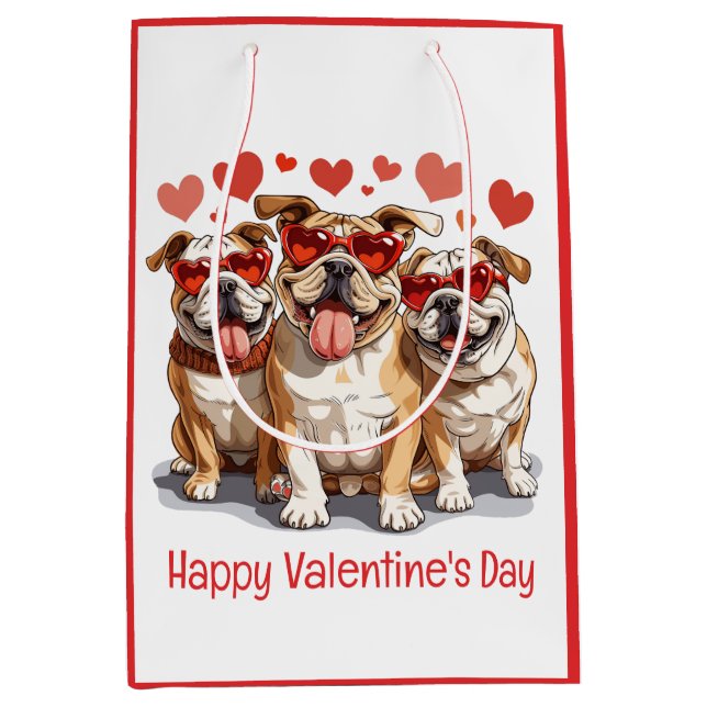 Happy Valentines Day English Bulldog Mittlere Geschenktüte (Vorderseite)