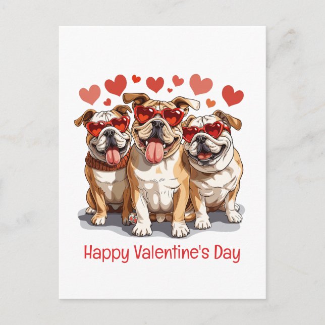 Happy Valentines Day English Bulldog Postkarte (Vorderseite)