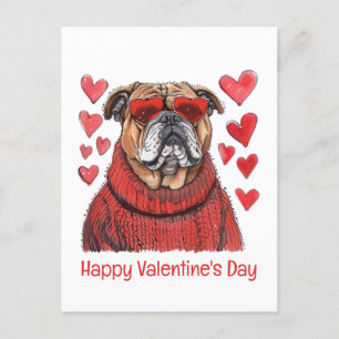 Happy Valentines Day English Bulldog Postkarte