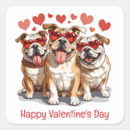Happy Valentines Day English Bulldog Quadratischer Aufkleber
