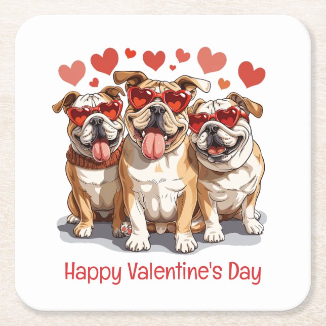 Happy Valentines Day English Bulldog Rechteckiger Pappuntersetzer (Vorderseite)