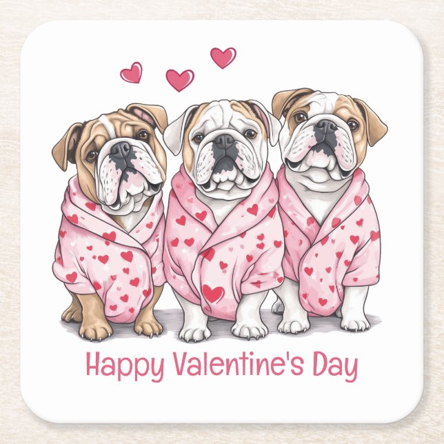 Happy Valentines Day English Bulldog Rechteckiger Pappuntersetzer (Vorderseite)