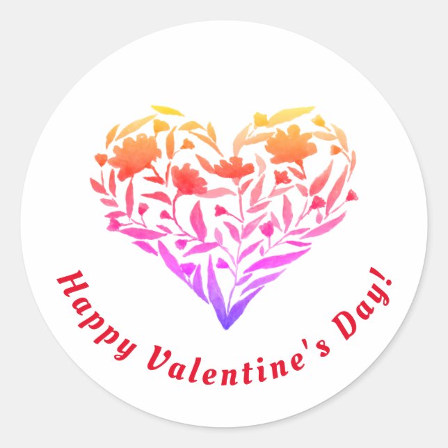 Happy Valentines Day | Floral Heft Round Sticker (Vorderseite)