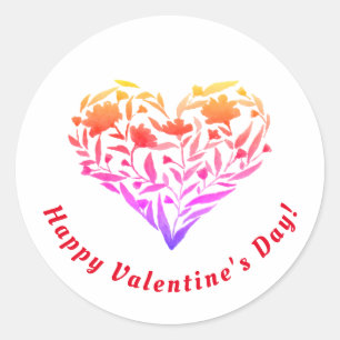 Happy Valentines Day Floral Heft Round Sticker
