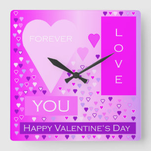 Happy Valentine's Day Forever Love Hearts Pink Quadratische Wanduhr