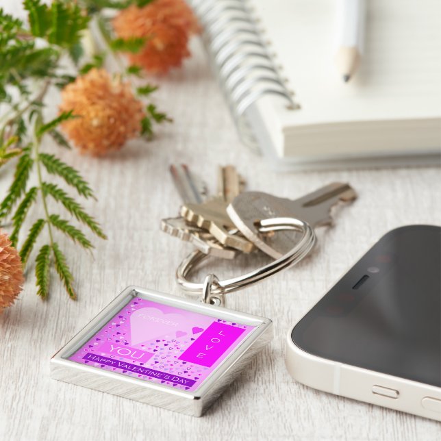 Happy Valentine's Day Forever Love Hört rosa Schlüsselanhänger (Seite)