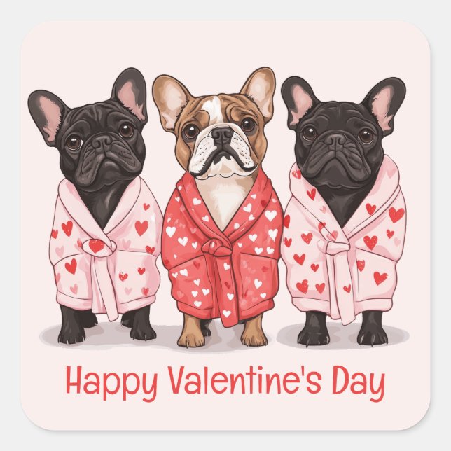 Happy Valentines Day French Bulldog Quadratischer Aufkleber (Vorderseite)