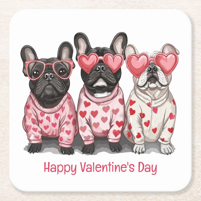 Happy Valentines Day French Bulldog Rechteckiger Pappuntersetzer (Vorderseite)