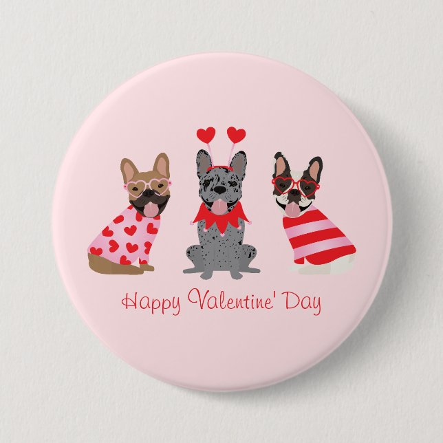 Happy Valentines Day French Bulldogs Button (Vorderseite)