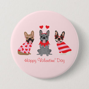 Happy Valentines Day French Bulldogs Button